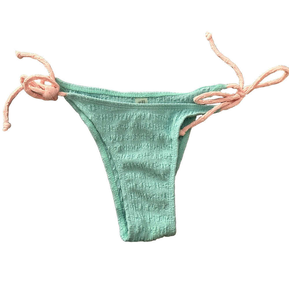 LIGHT PINK AND BABY BLUE TEXTURED SIDE TIE BIKINI BOTTOMS